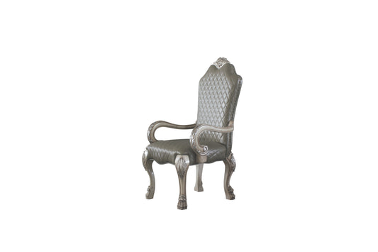 Dresden Synthetic Leather &Vintage Bone White Finish Arm Chair (Set of 2)