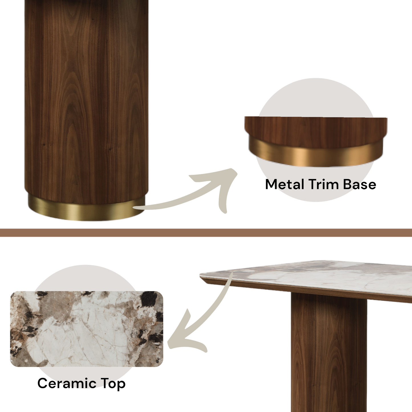 Walnut Ceramic Top Dining Table - 71" Modern Table