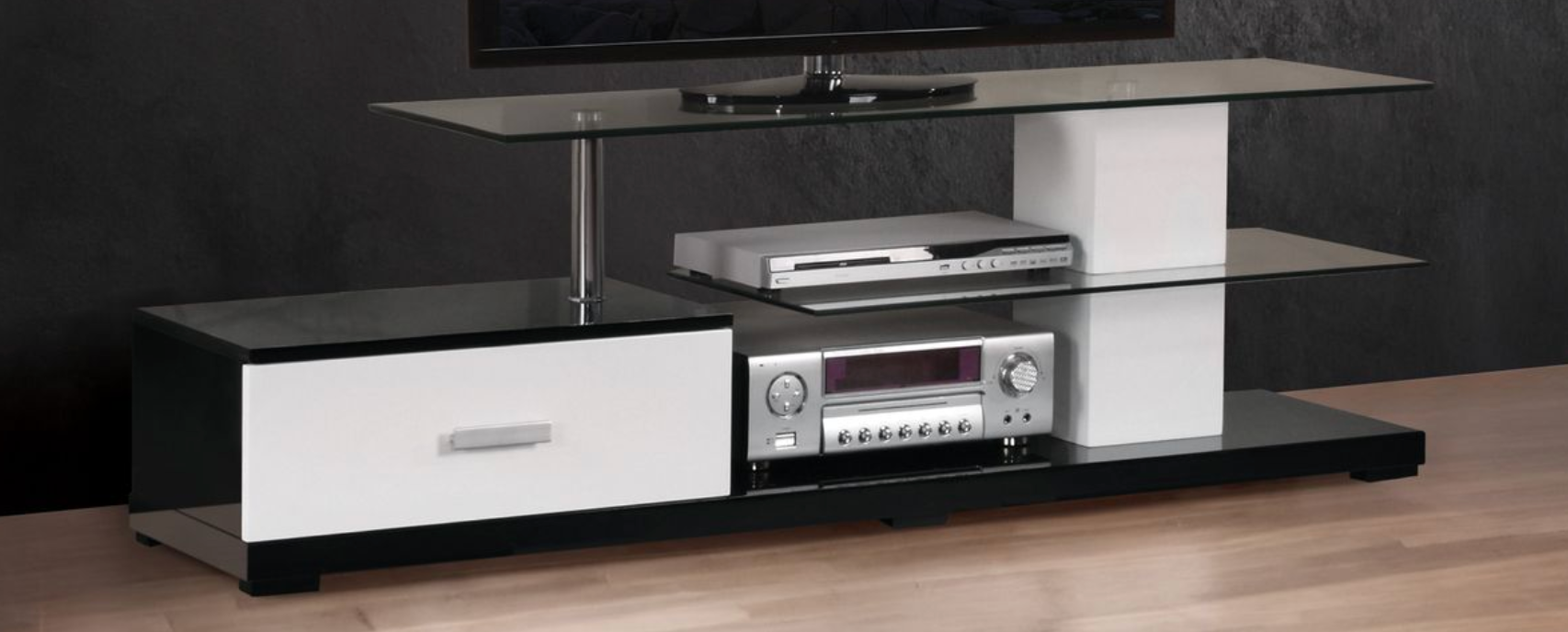 Ivana White & Black TV Stand - 60" Max, Storage Shelves