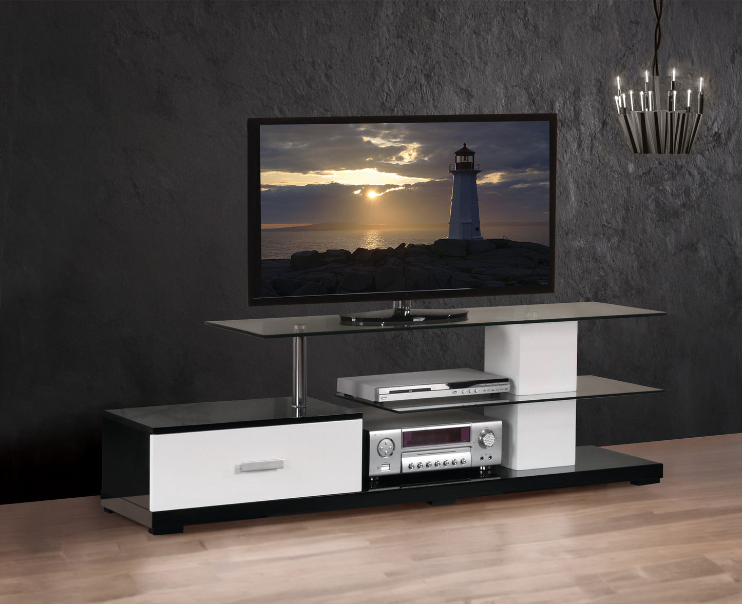 Ivana White & Black TV Stand - 60" Max, Storage Shelves