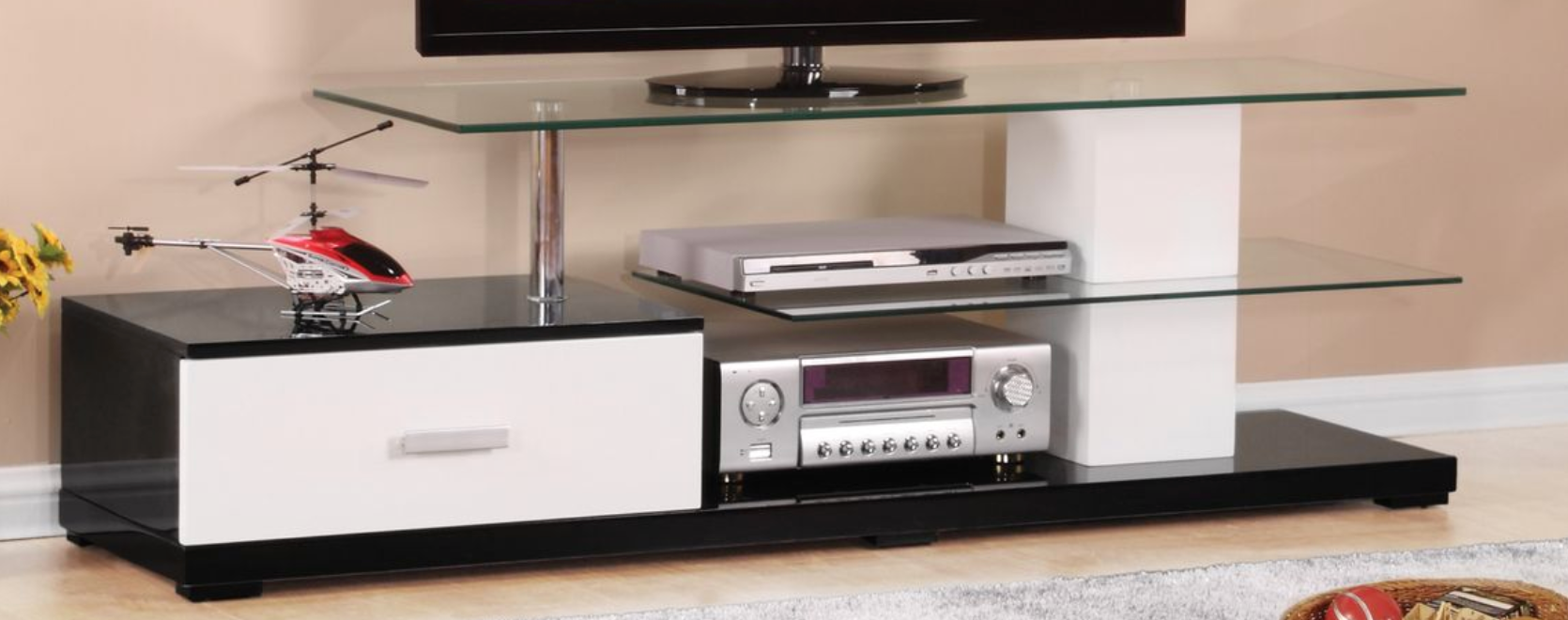 Ivana White & Black TV Stand - 60" Max, Storage Shelves