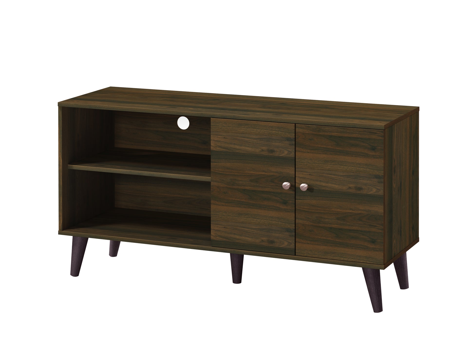 Walnut Wood TV Stand with Storage Shelves & Cabinet for Living Room