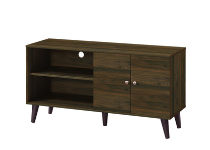 Walnut Wood TV Stand with Storage Shelves & Cabinet for Living Room