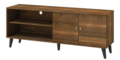 Brown Wood TV Stand with Storage Shelves & Cabinet for Living Room