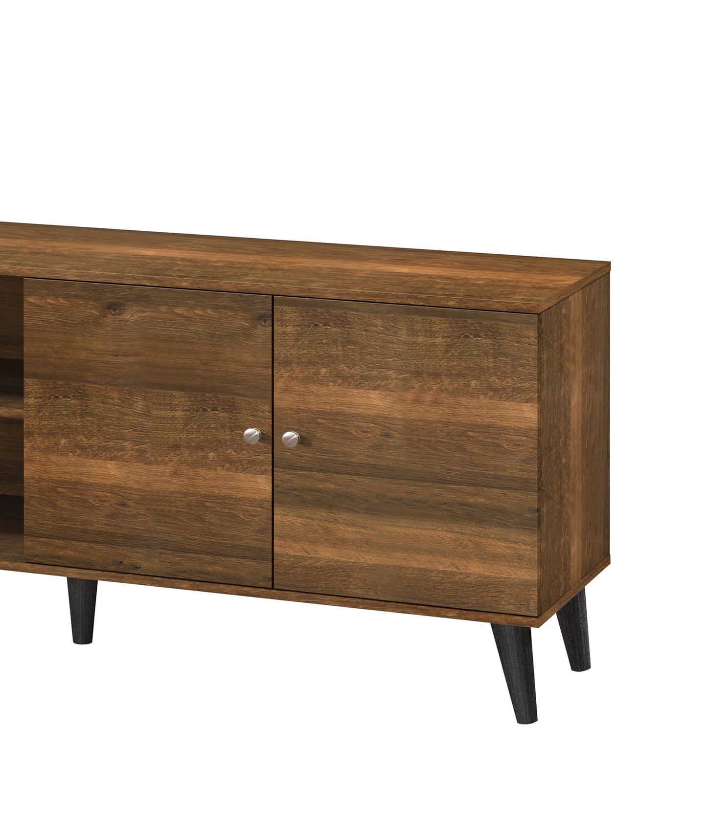 Brown Wood TV Stand with Storage Shelves & Cabinet for Living Room