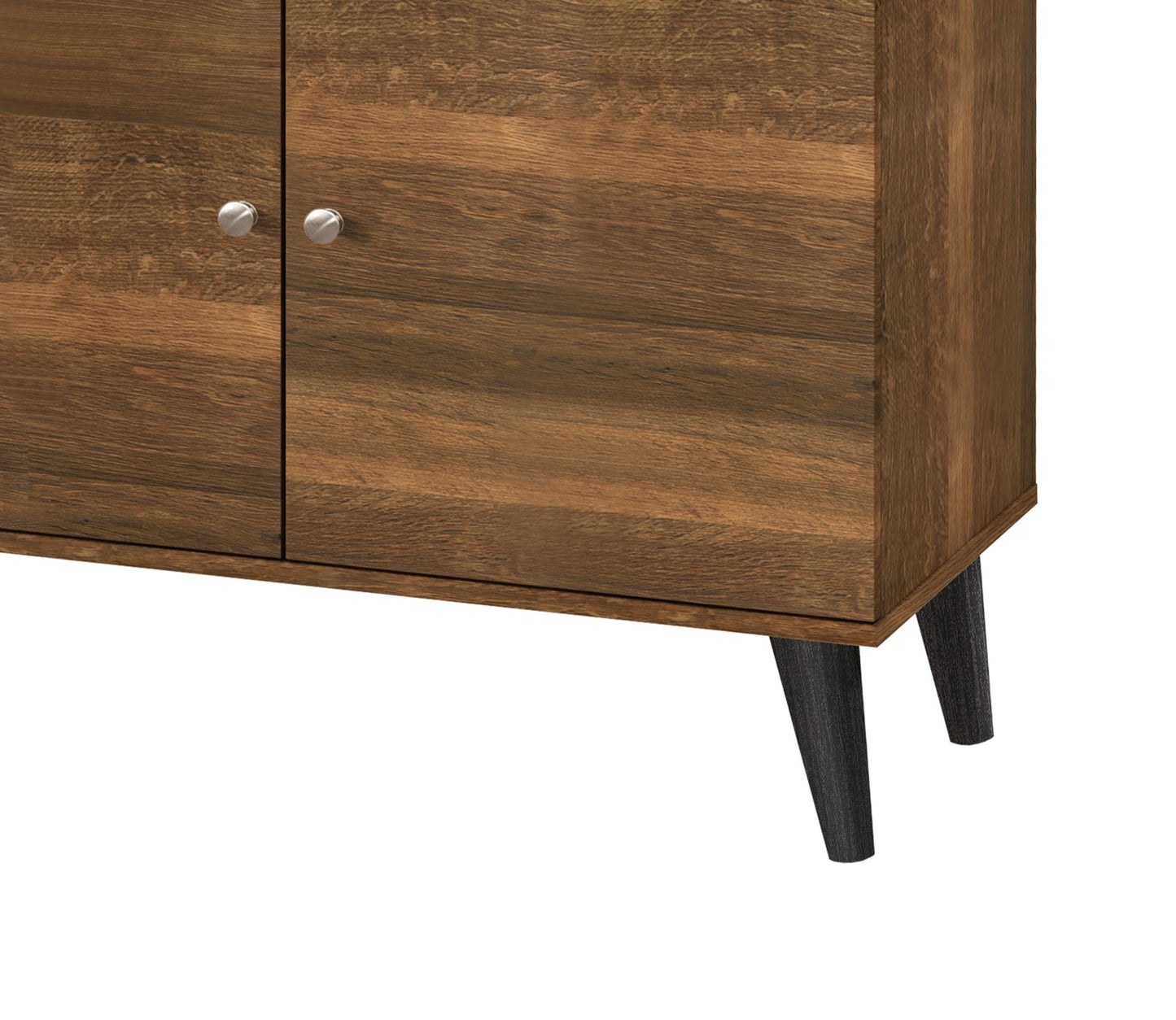 Brown Wood TV Stand with Storage Shelves & Cabinet for Living Room