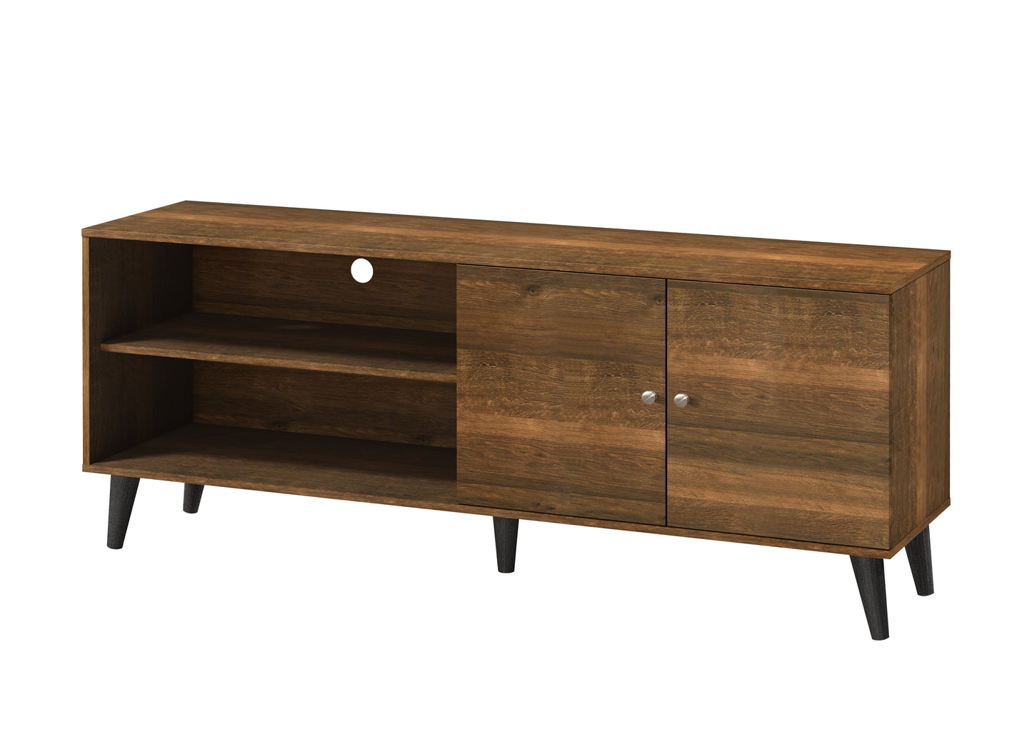 Brown Wood TV Stand with Storage Shelves & Cabinet for Living Room