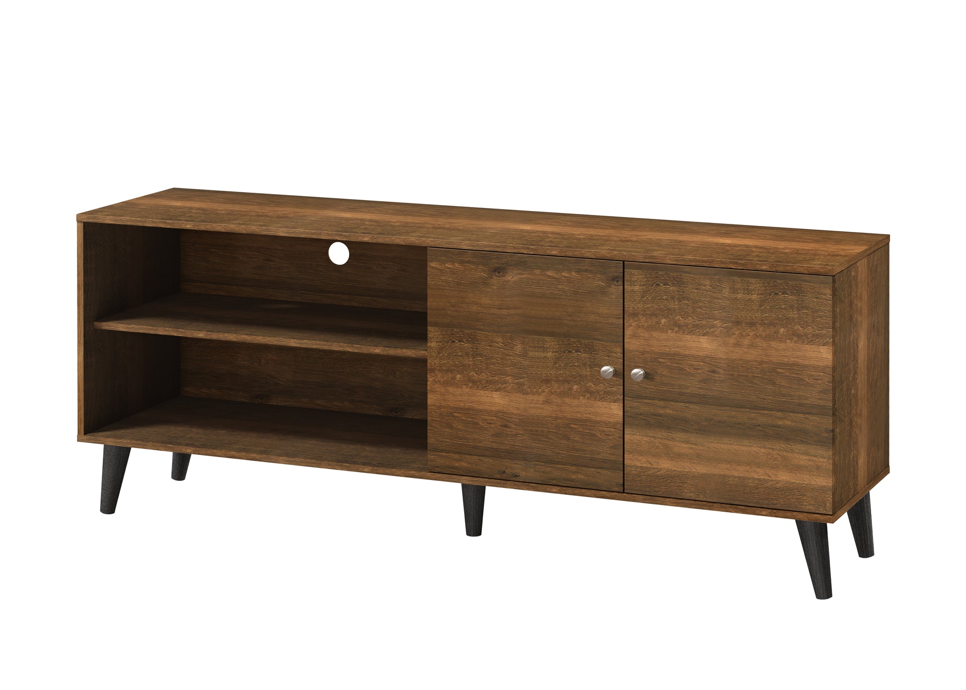Brown Wood TV Stand with Storage Shelves & Cabinet for Living Room