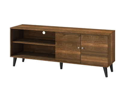 Brown Wood TV Stand with Storage Shelves & Cabinet for Living Room