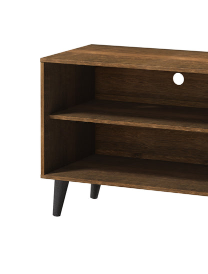 Brown Wood TV Stand with Storage Shelves & Cabinet for Living Room