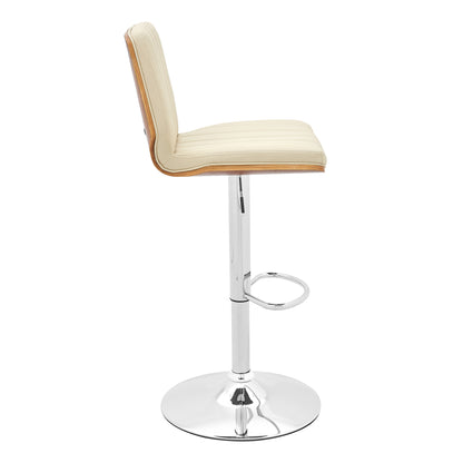 White Swivel Bar Stool - Adjustable Height Wood Metal for Dining Room