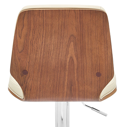 White Swivel Bar Stool - Adjustable Height Wood Metal for Dining Room