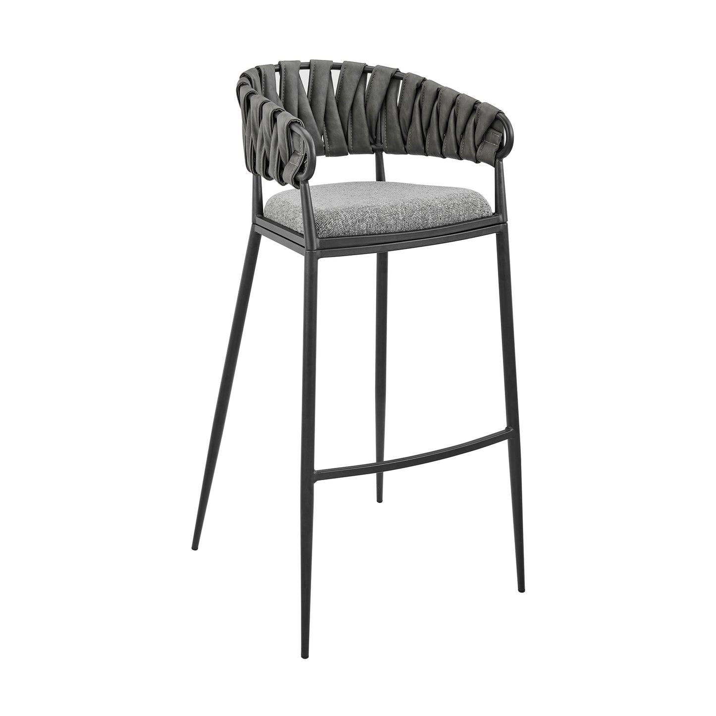 Gray Iron Bar Stool for Kitchen Dining Room with Faux Leather Seat
