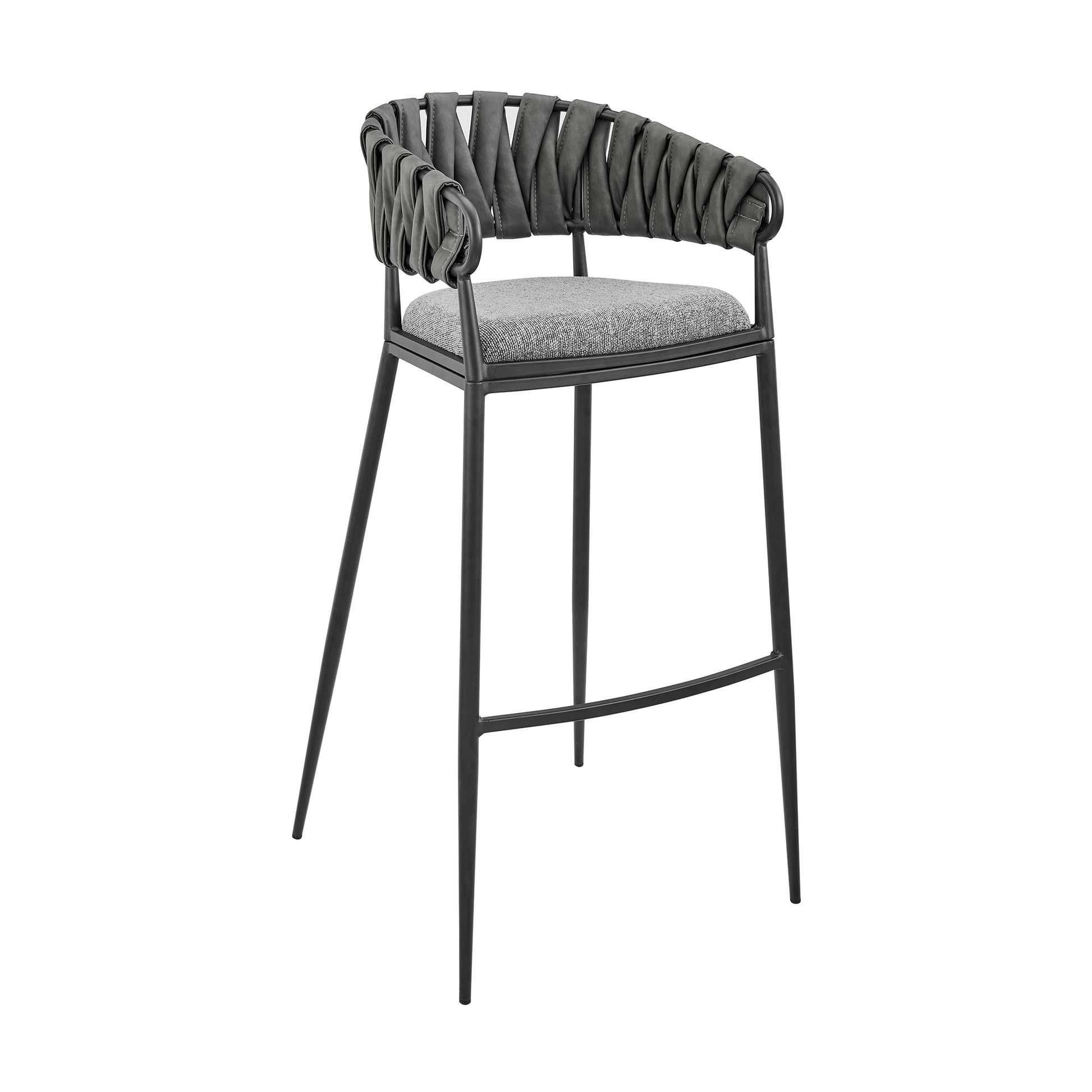 Gray Iron Bar Stool for Kitchen Dining Room with Faux Leather Seat