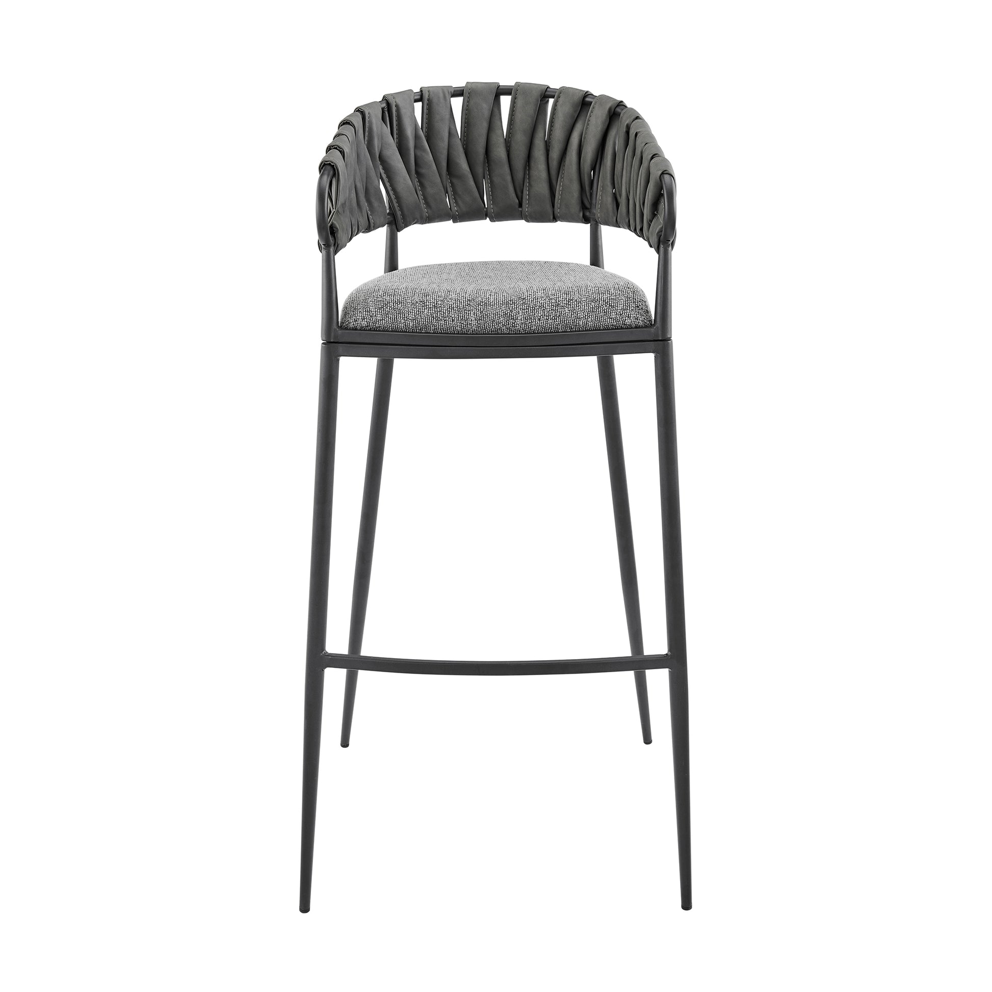 Gray Iron Bar Stool for Kitchen Dining Room with Faux Leather Seat