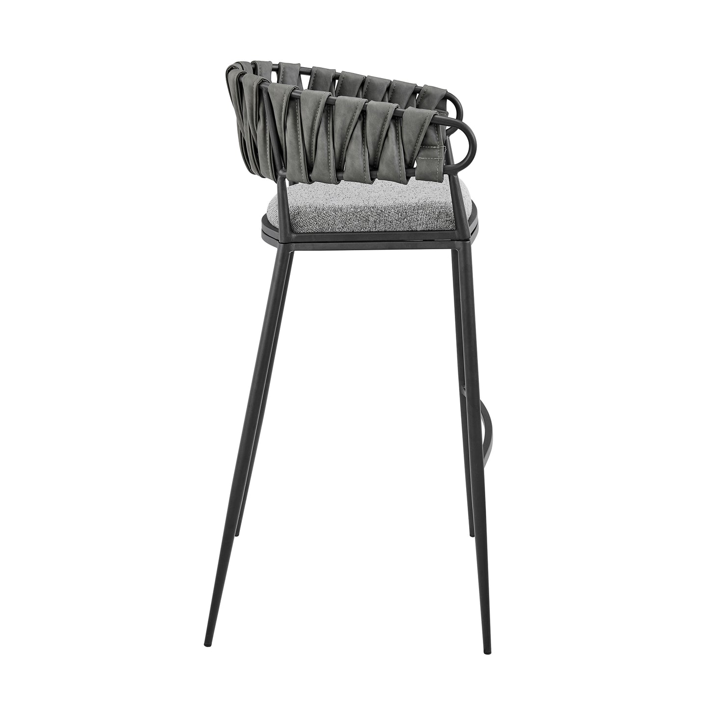 Gray Iron Bar Stool for Kitchen Dining Room with Faux Leather Seat