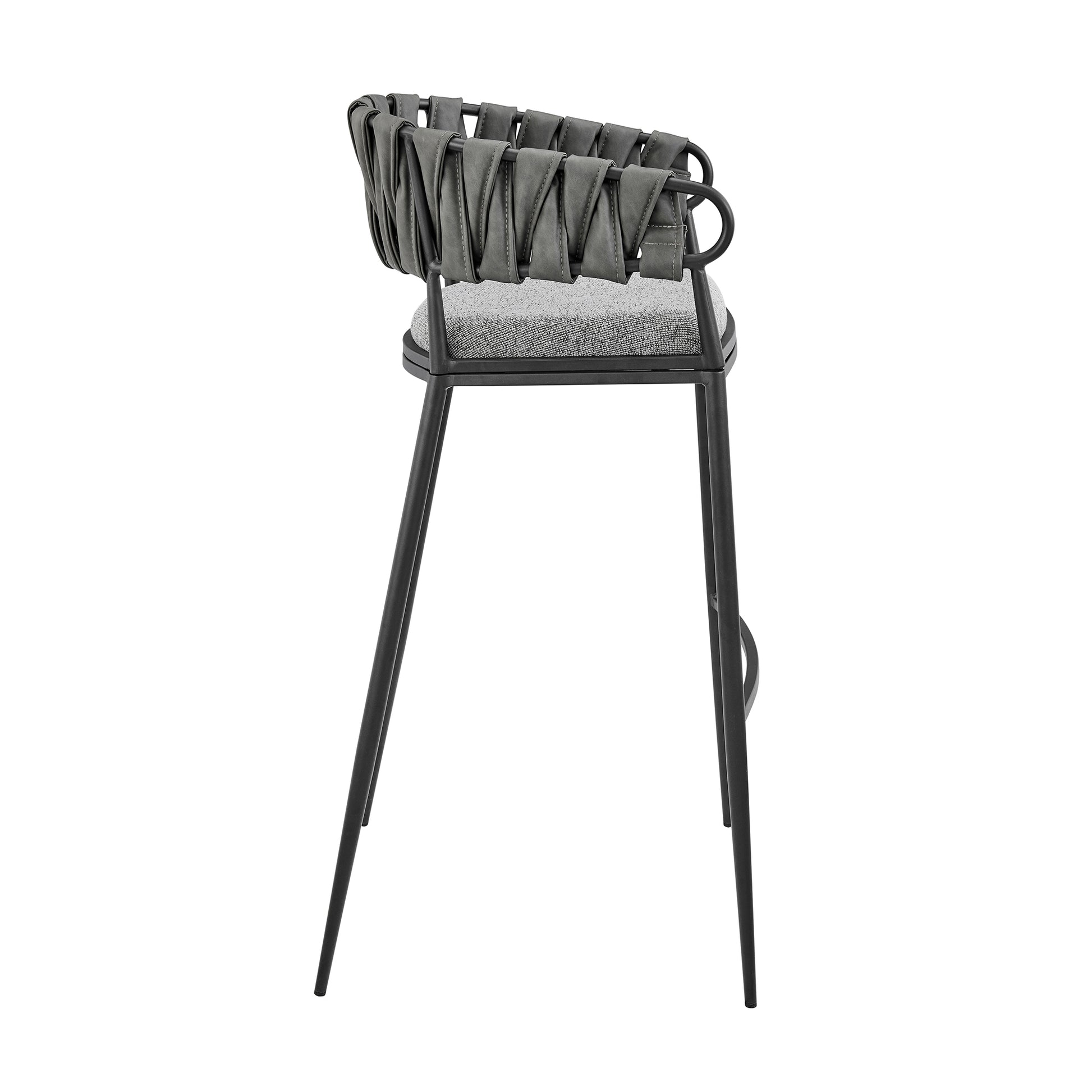 Gray Iron Bar Stool for Kitchen Dining Room with Faux Leather Seat
