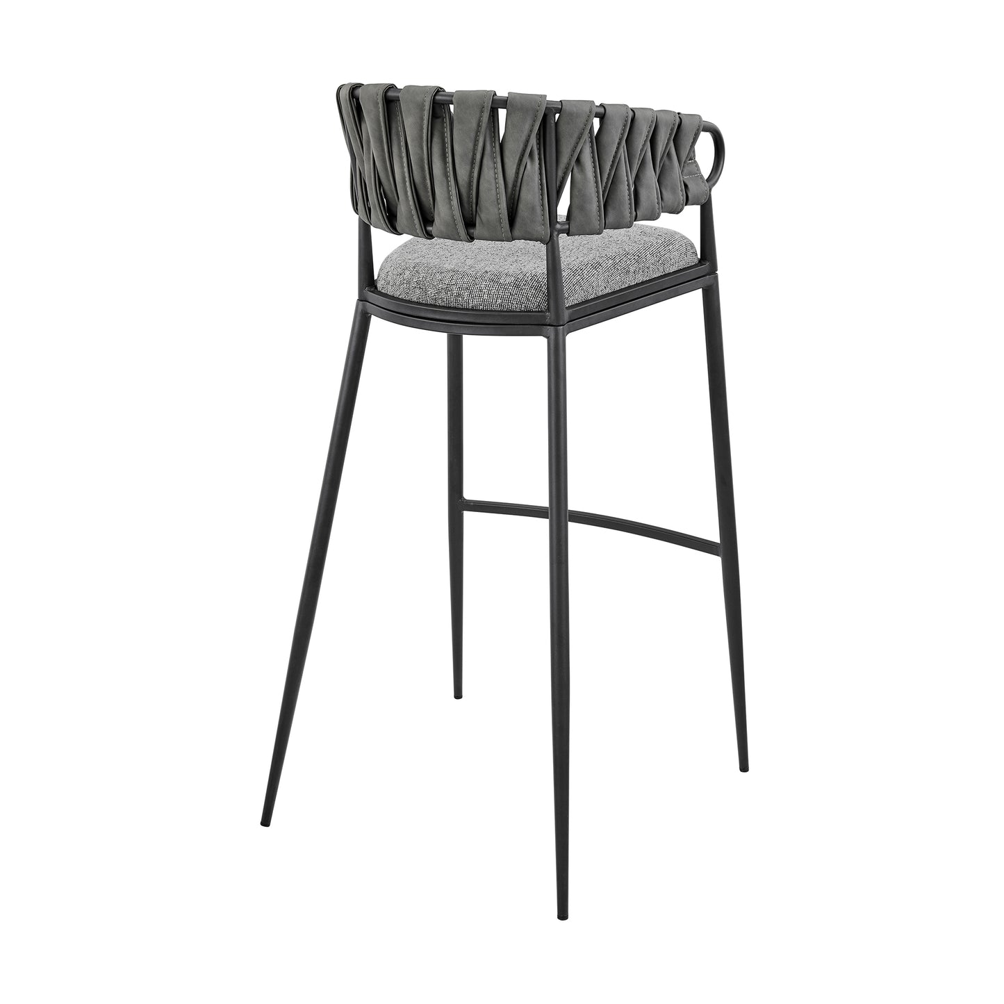 Gray Iron Bar Stool for Kitchen Dining Room with Faux Leather Seat