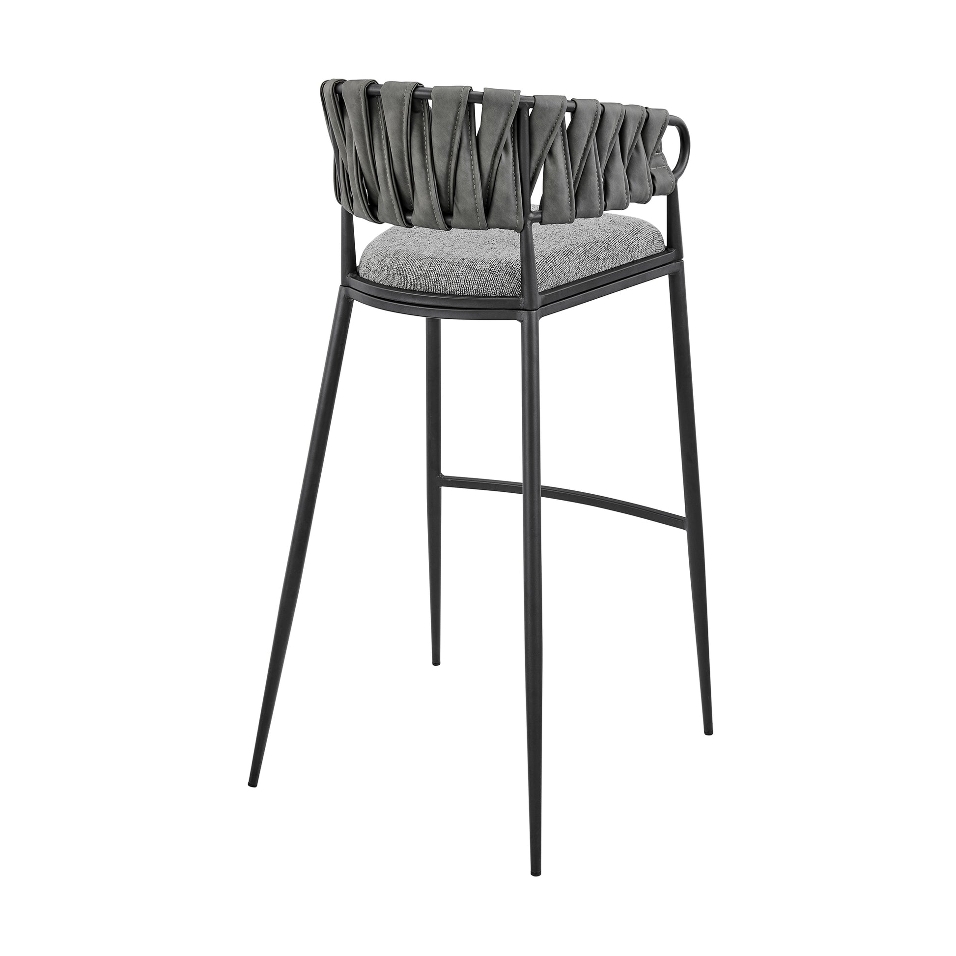 Gray Iron Bar Stool for Kitchen Dining Room with Faux Leather Seat