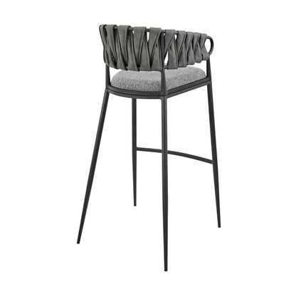 Gray Iron Bar Stool for Kitchen Dining Room with Faux Leather Seat