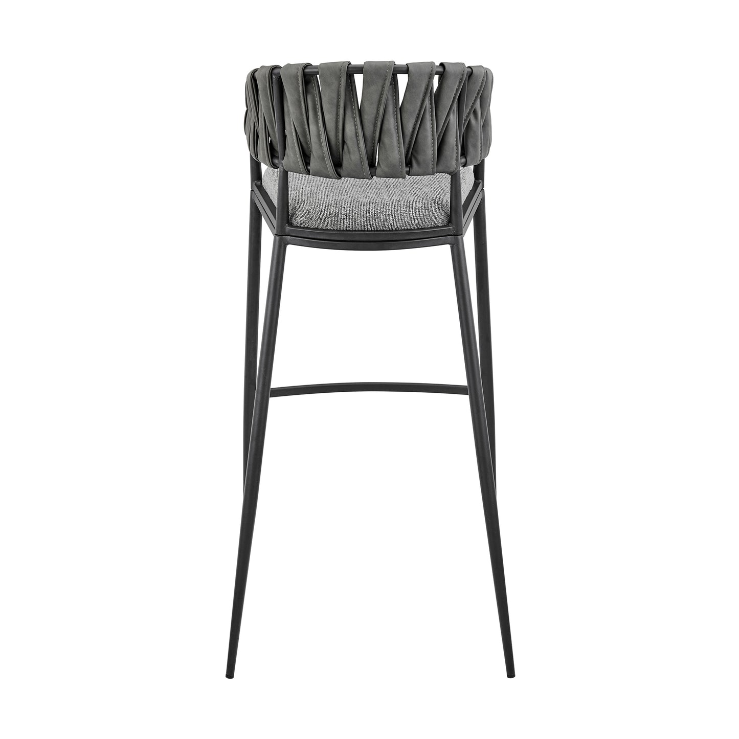 Gray Iron Bar Stool for Kitchen Dining Room with Faux Leather Seat