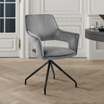 Gray Velvet Dining Chair Accent Seat for Kitchen and Dining Room