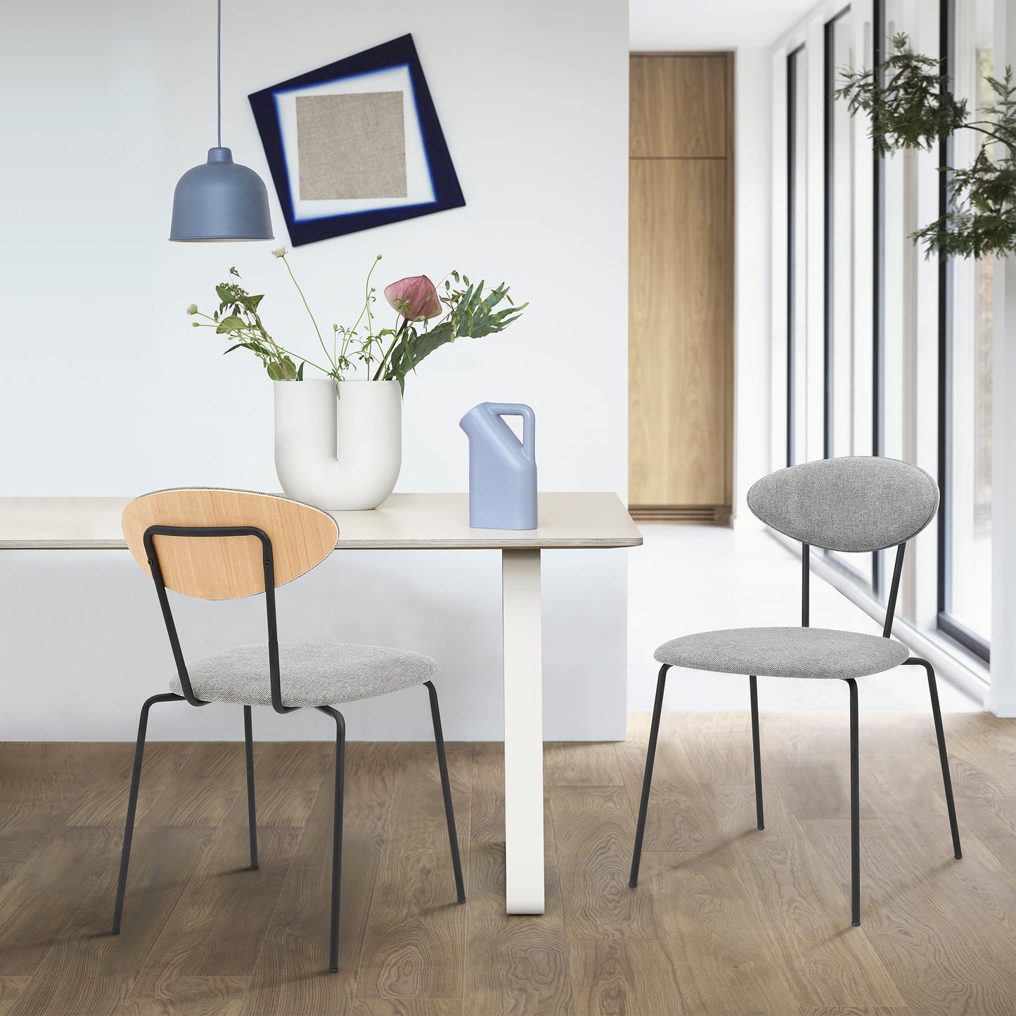 Savara Modern Gray Fabric and Black Metal Dining Room Chairs - Set of 2