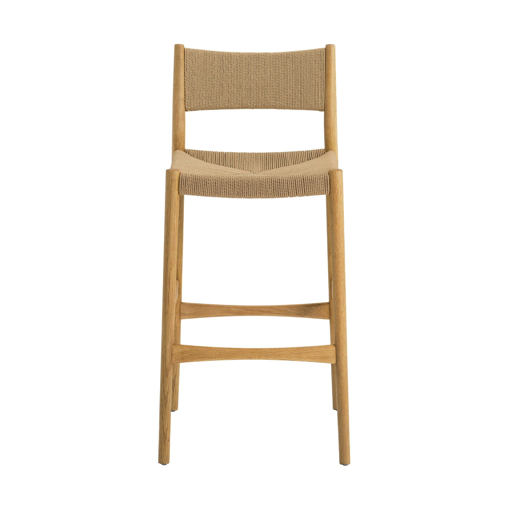 Brown Oak Dining Chair with Woven Paper Cord Seating