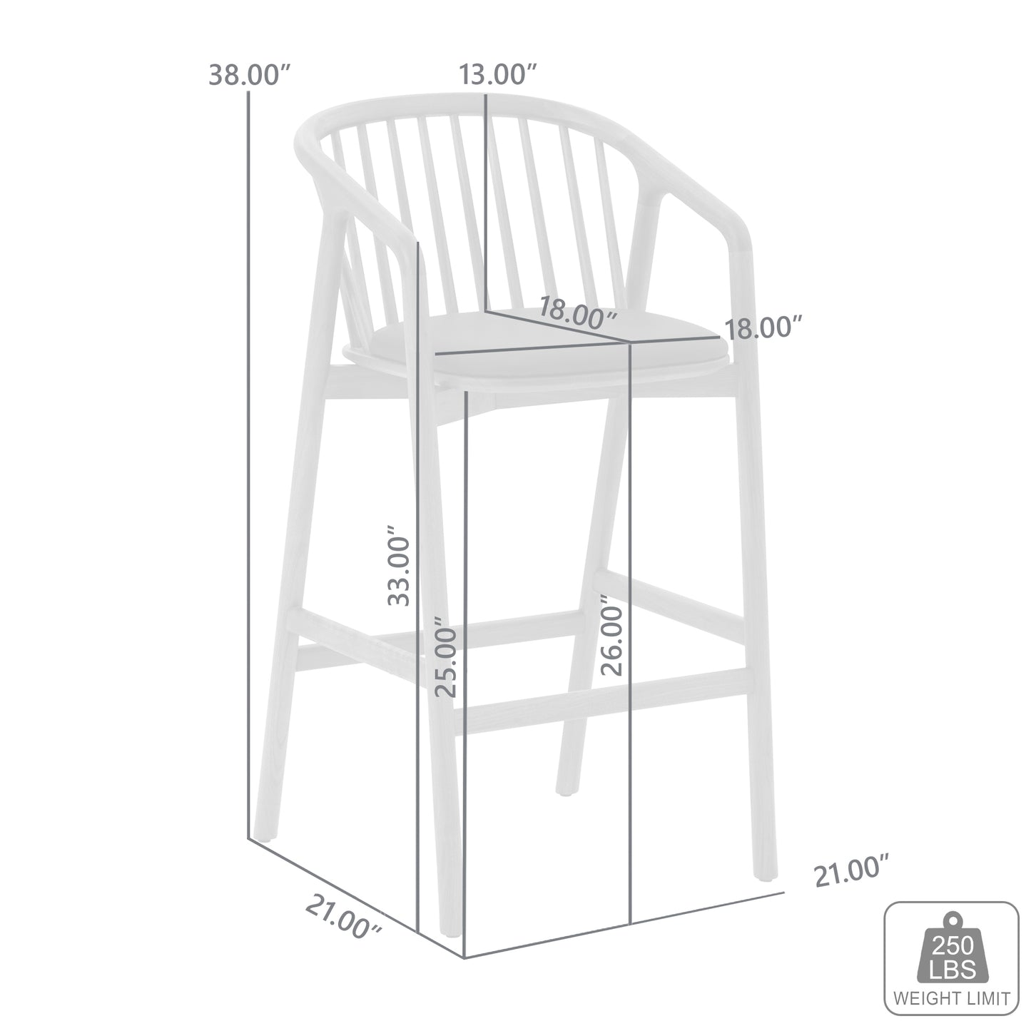 Black Oak Wood Counter Stools - 21 Inch Height