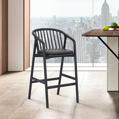 Echo Black Oak Wood and Faux Leather Counter Stool