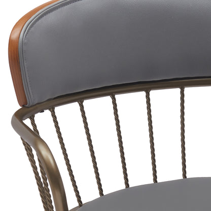 Gray Swivel Bar Stool with Walnut Wood and Bronze Metal Finish