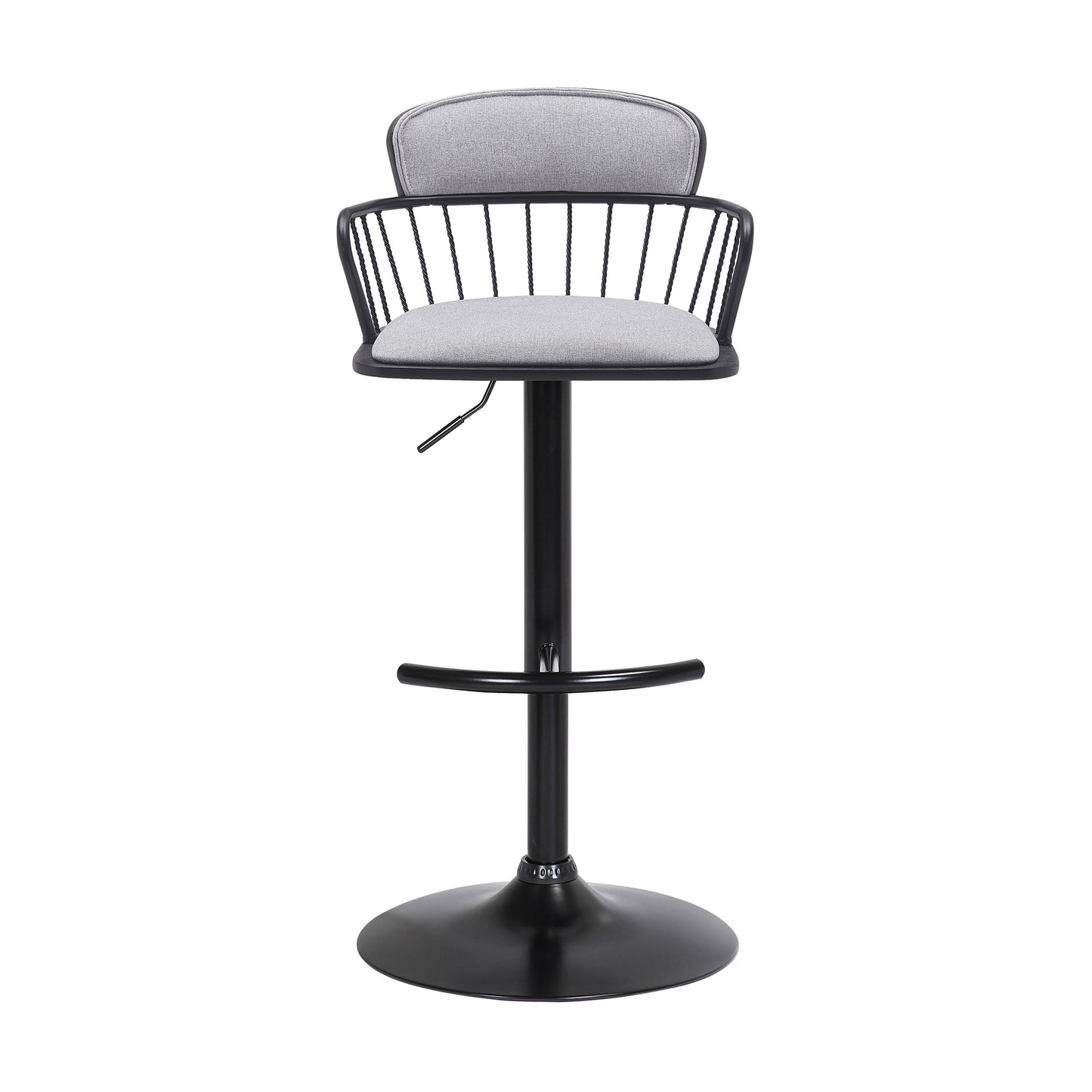 Adjustable Swivel Bar Stool with Gray Upholstery for Kitchen or Dining