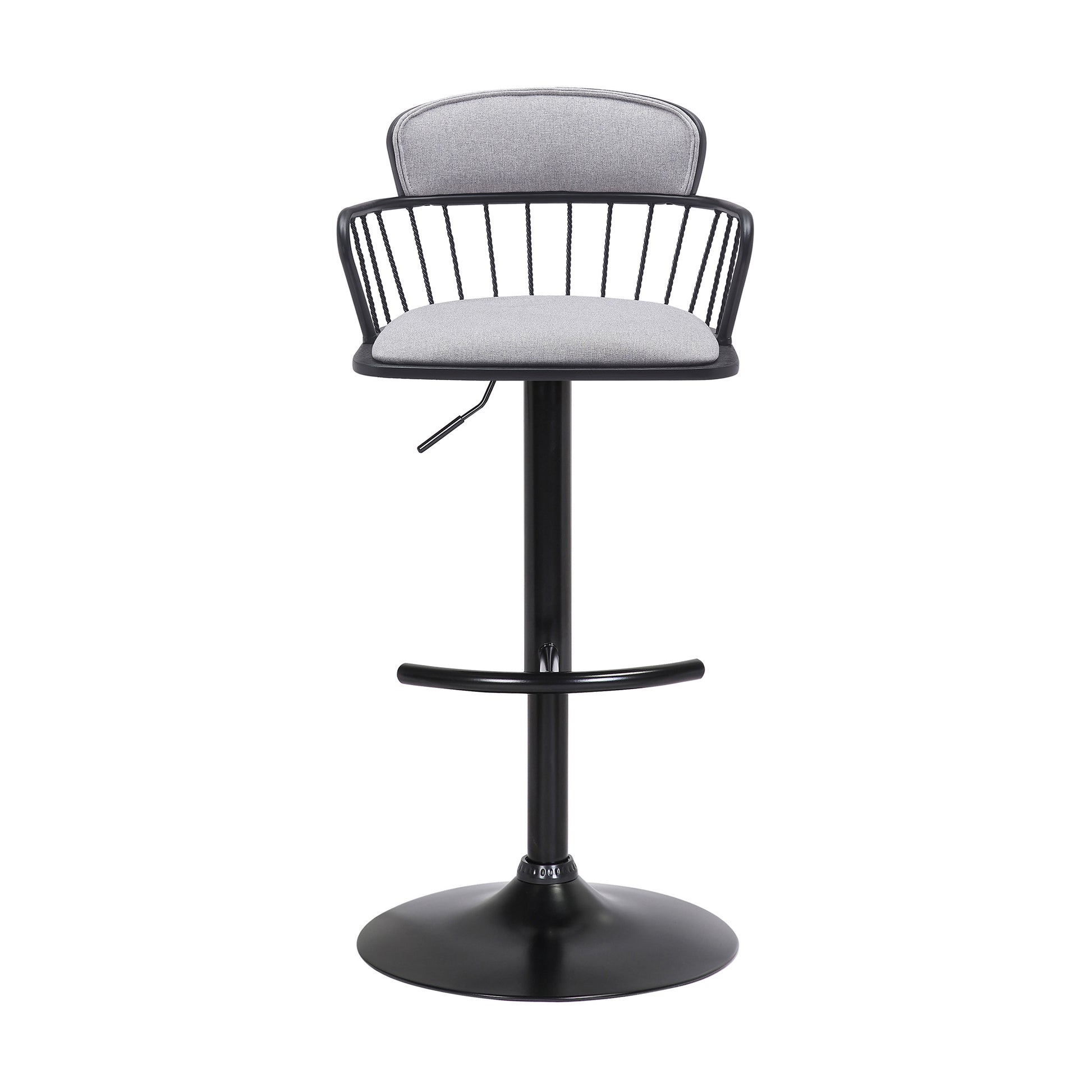 Adjustable Swivel Bar Stool with Gray Upholstery for Kitchen or Dining