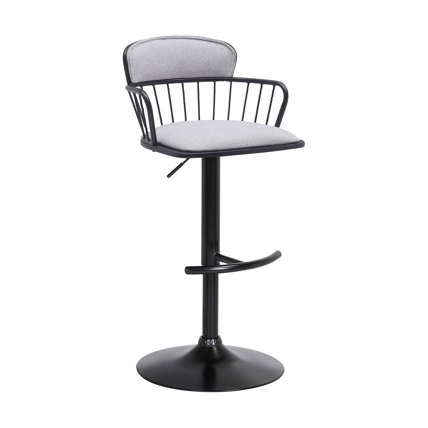 Adjustable Swivel Bar Stool with Gray Upholstery for Kitchen or Dining