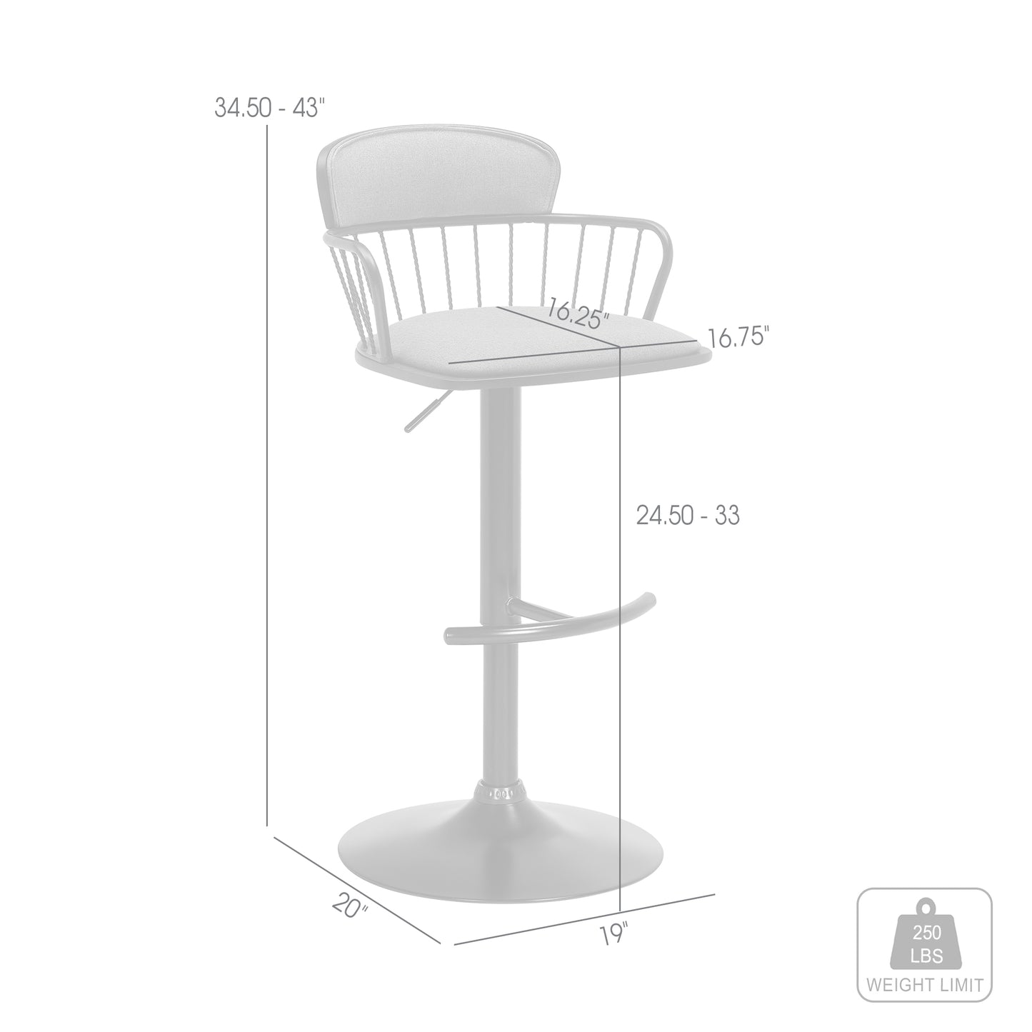 Adjustable Swivel Bar Stool with Gray Upholstery for Kitchen or Dining