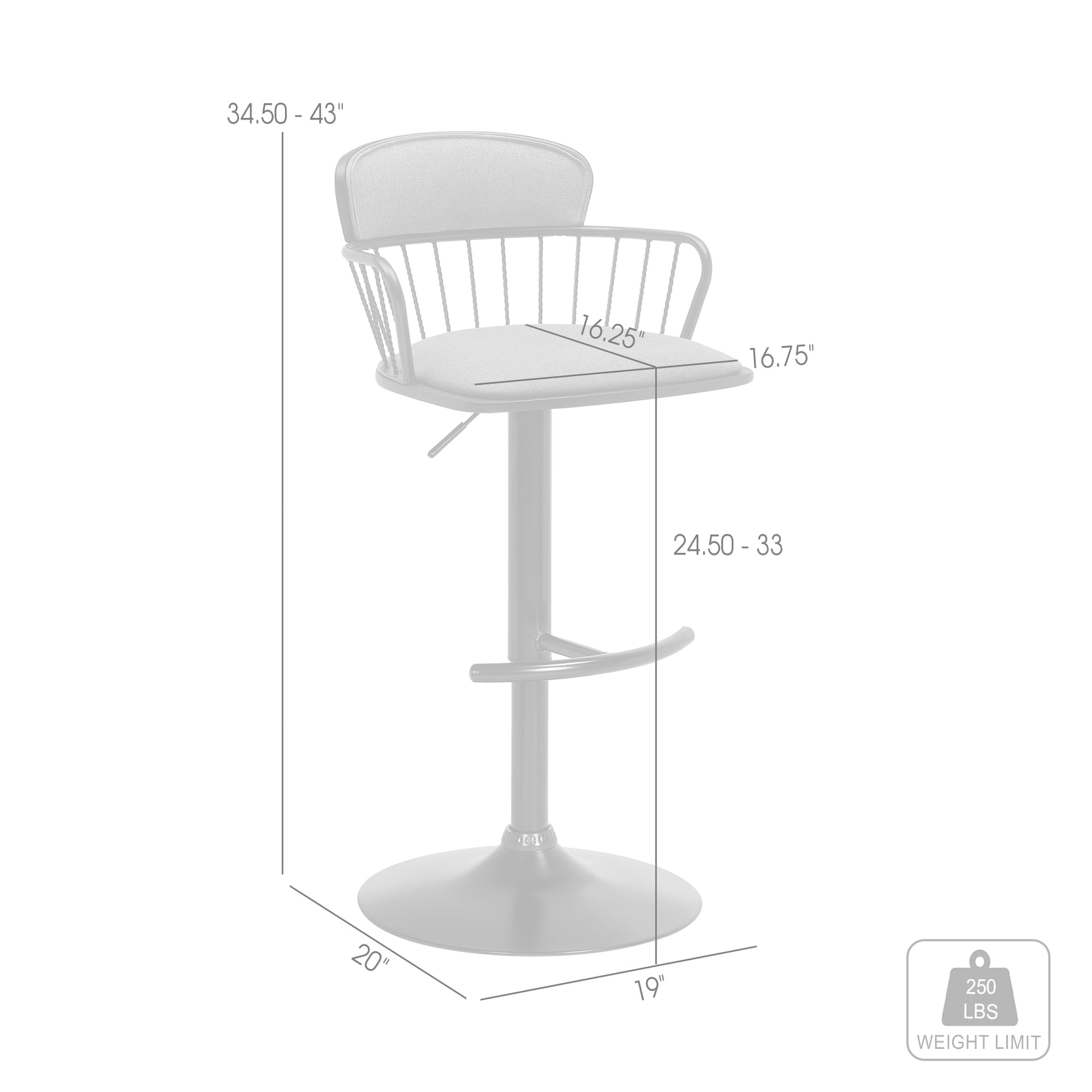 Adjustable Swivel Bar Stool with Gray Upholstery for Kitchen or Dining