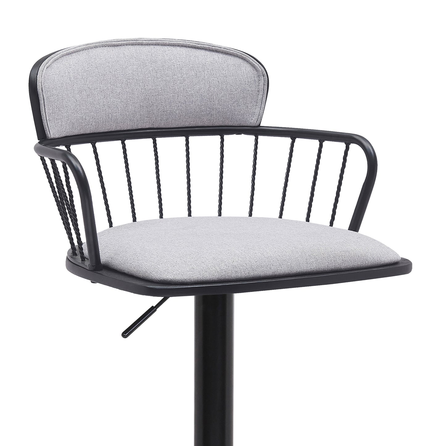 Adjustable Swivel Bar Stool with Gray Upholstery for Kitchen or Dining