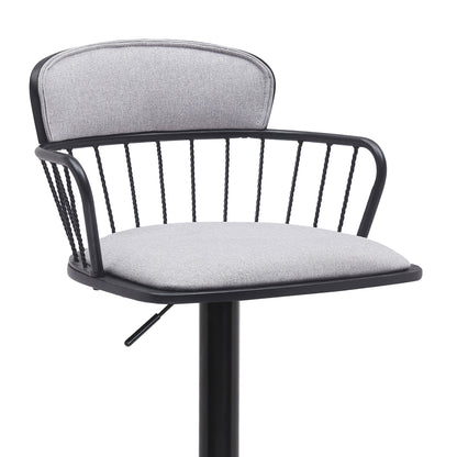 Adjustable Swivel Bar Stool with Gray Upholstery for Kitchen or Dining