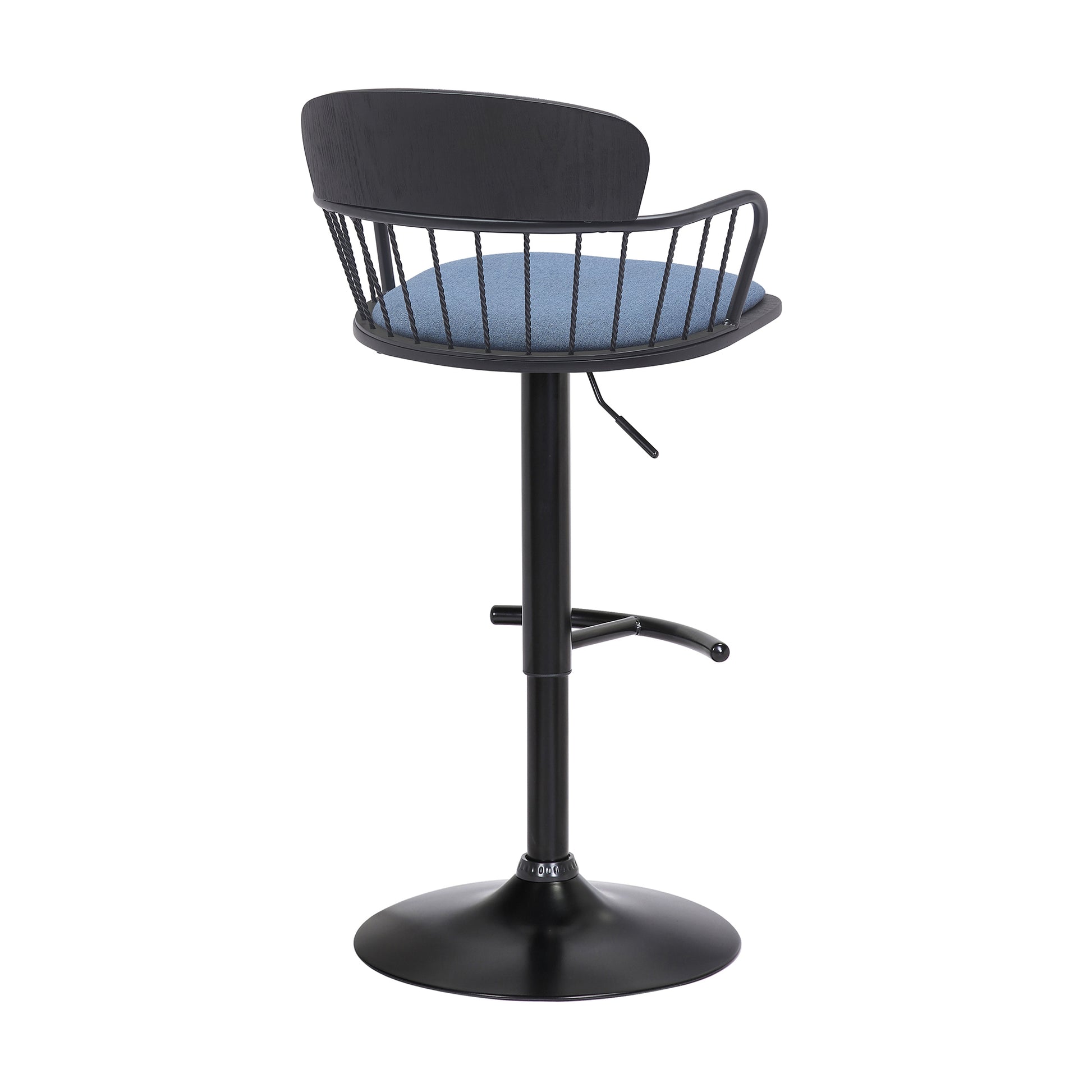Blue Upholstered Swivel Bar Stool - Adjustable Height