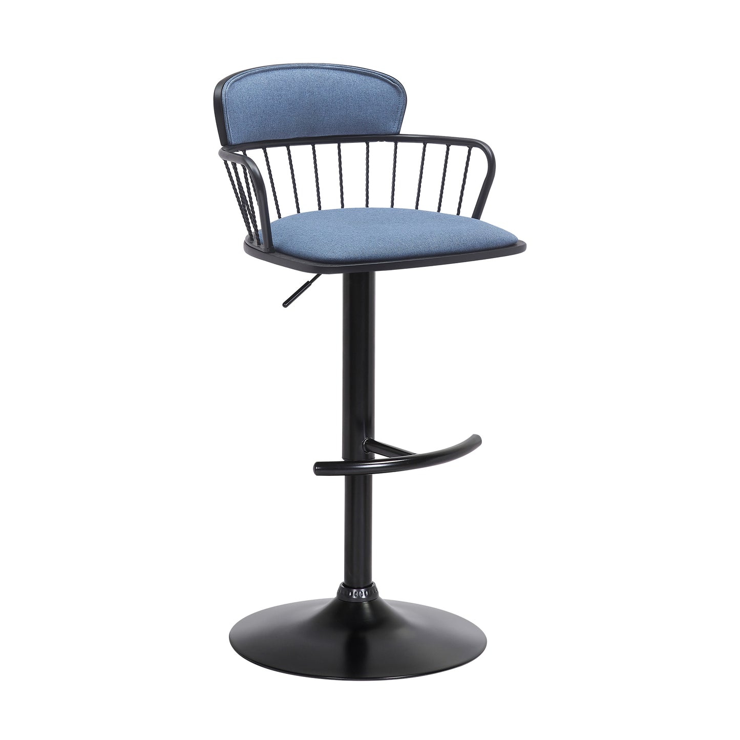 Blue Upholstered Swivel Bar Stool - Adjustable Height