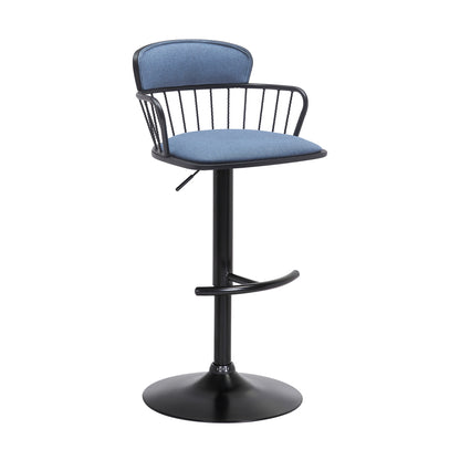 Blue Upholstered Swivel Bar Stool - Adjustable Height