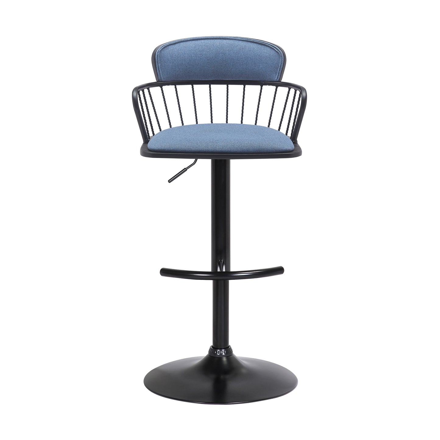 Blue Upholstered Swivel Bar Stool - Adjustable Height