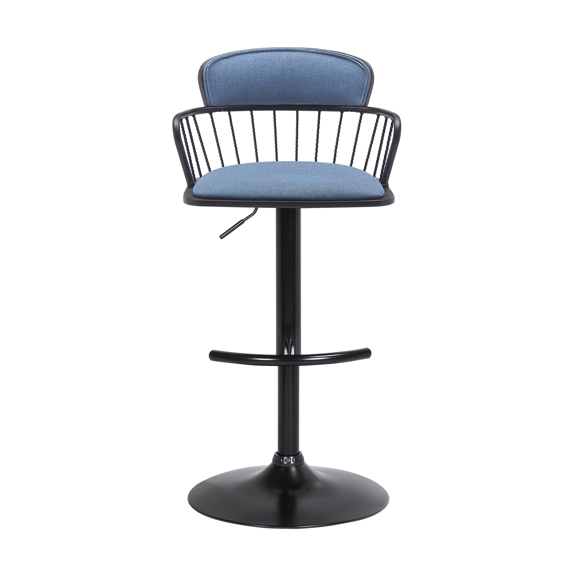 Blue Upholstered Swivel Bar Stool - Adjustable Height