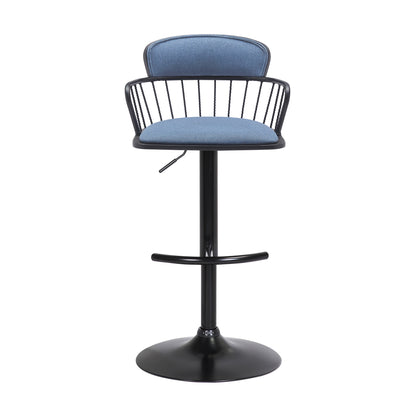 Blue Upholstered Swivel Bar Stool - Adjustable Height