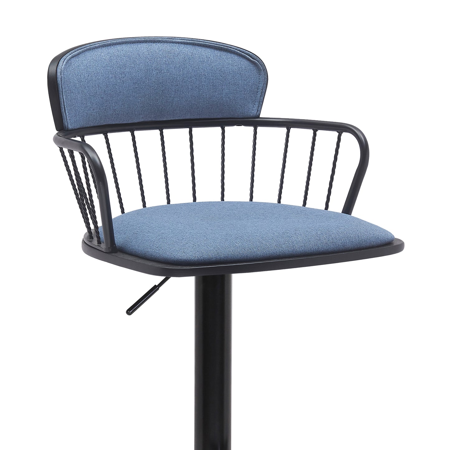 Blue Upholstered Swivel Bar Stool - Adjustable Height