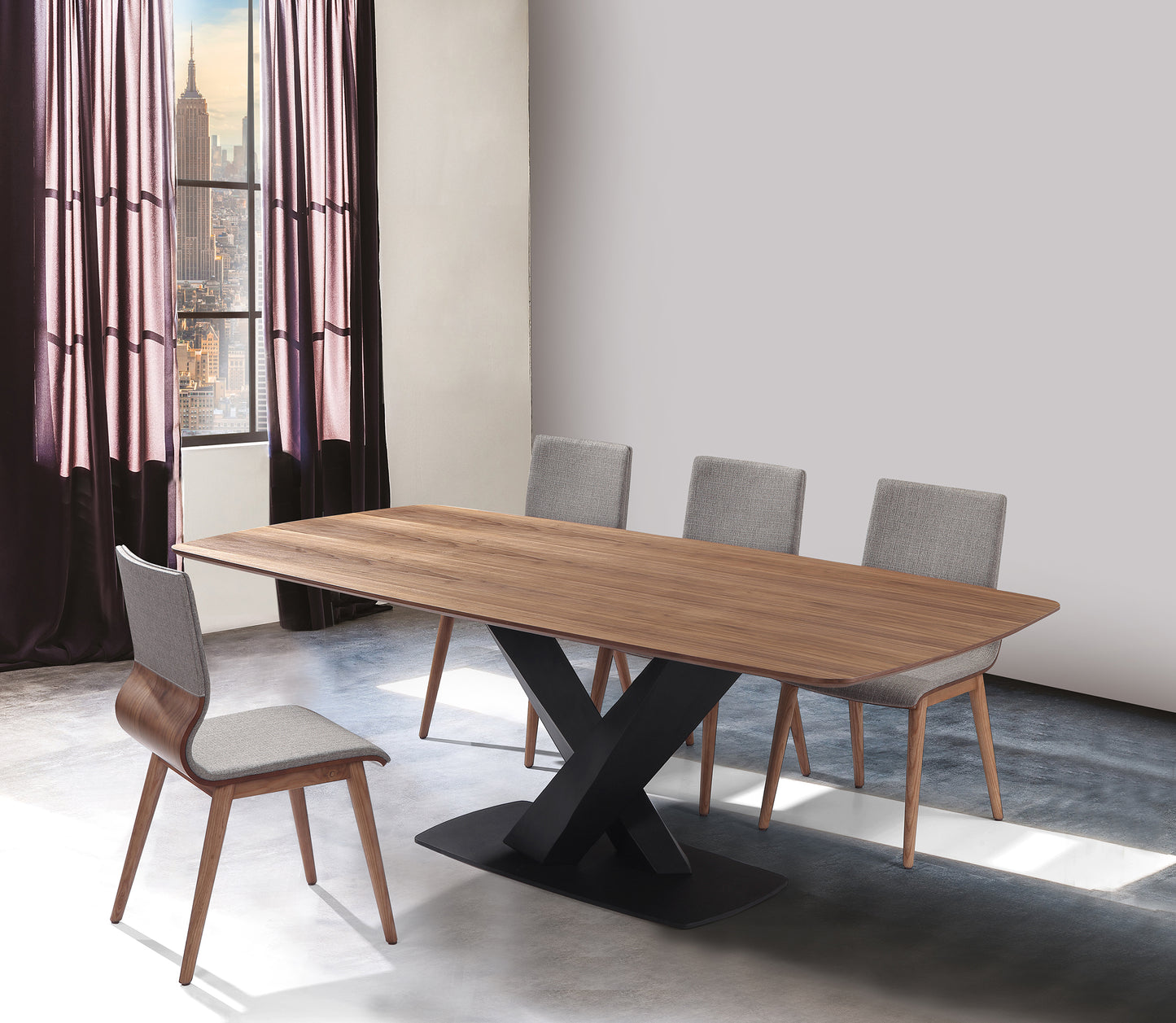 Mid-Century Dining Chair in Walnut and Gray Upholstery for Dining Room