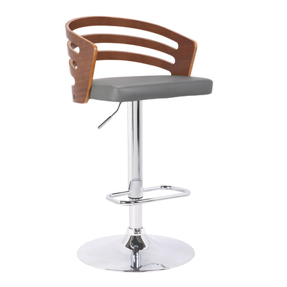Gray Swivel Dining Stool with Adjustable Height Faux Leather Seat