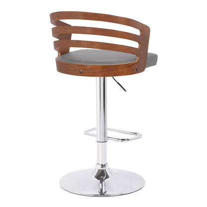 Gray Swivel Dining Stool with Adjustable Height Faux Leather Seat