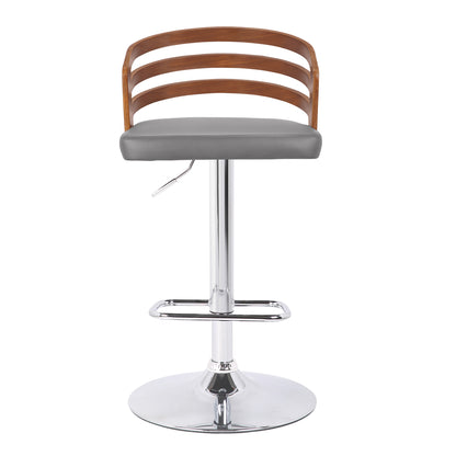 Gray Swivel Dining Stool with Adjustable Height Faux Leather Seat