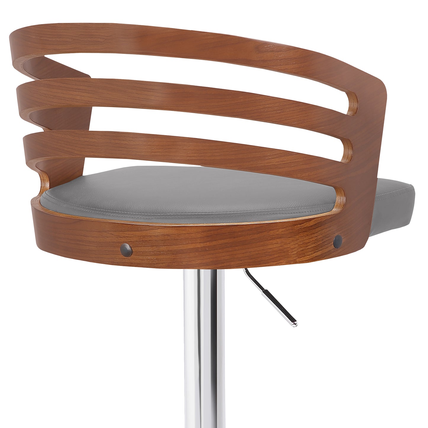 Gray Swivel Dining Stool with Adjustable Height Faux Leather Seat